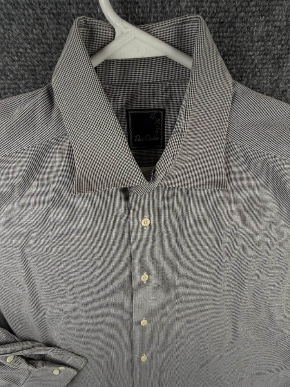 David Donahue Men Button Up Shirt Long Sleeve Cotton Black White 16.5 34/35